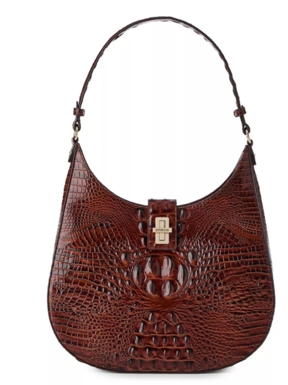 Brahmin Croc-Embossed Leather Shoulder Bag in Pecan